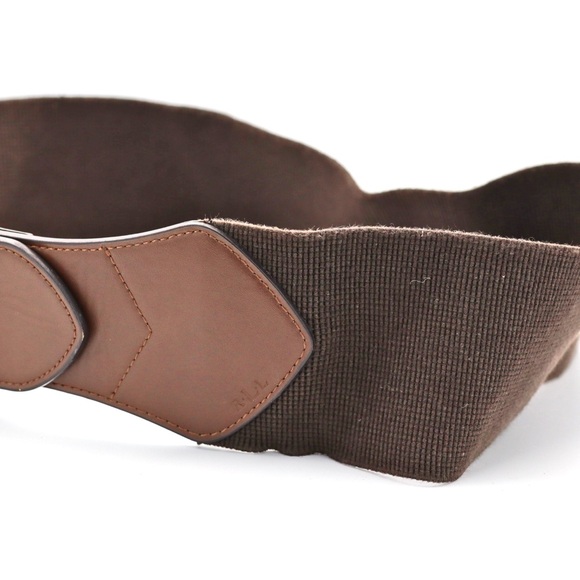 Ralph Lauren Wide Stretch Belt Brown Faux Leather Gold Tone Buckle L - Picture 4 of 10